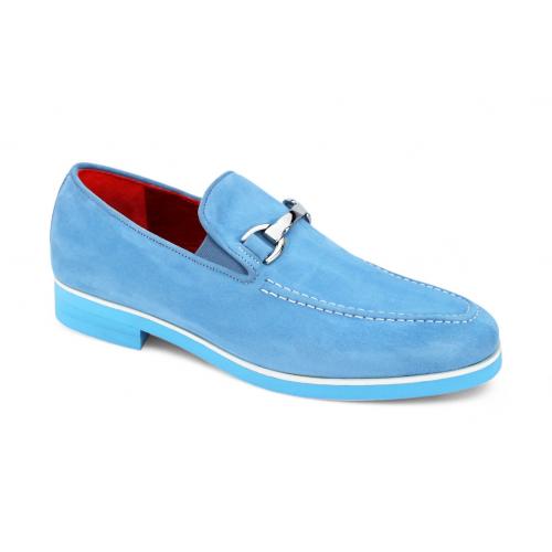 Emilio Franco "Nino II" Light Blue Genuine Italian Suede Leather With Bracelet Loafers.